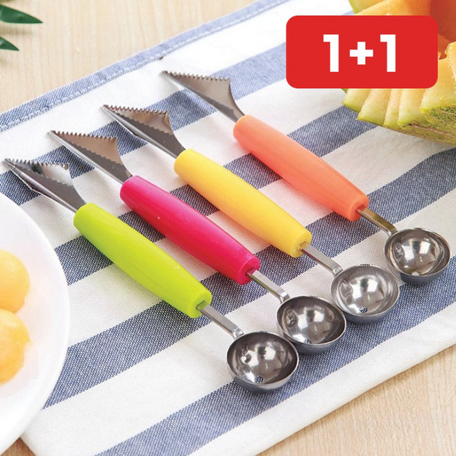주방용품 양면 스텐 과일스쿱 수박 멜론 화채만들기 조각칼 1+1, 1개, onda 과일화채스쿱