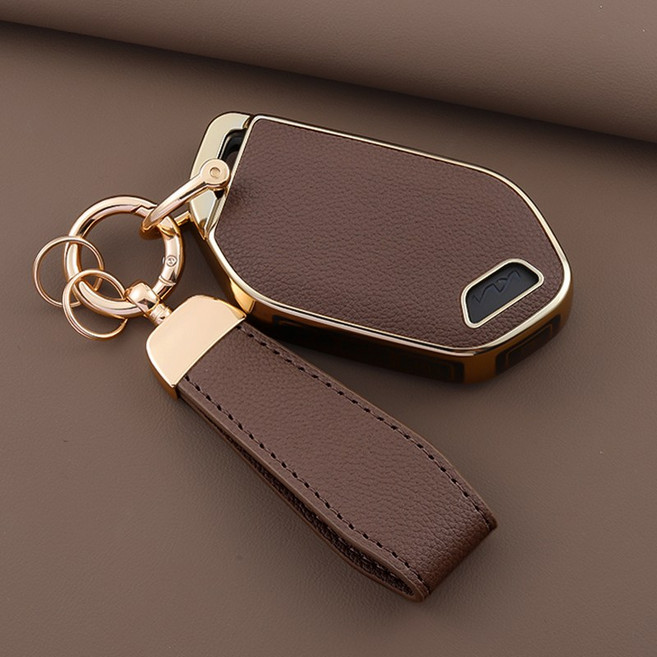 HAKO 소프트 가죽TPU 키케이스+키홀더 (기아호환), K-13, 브라운