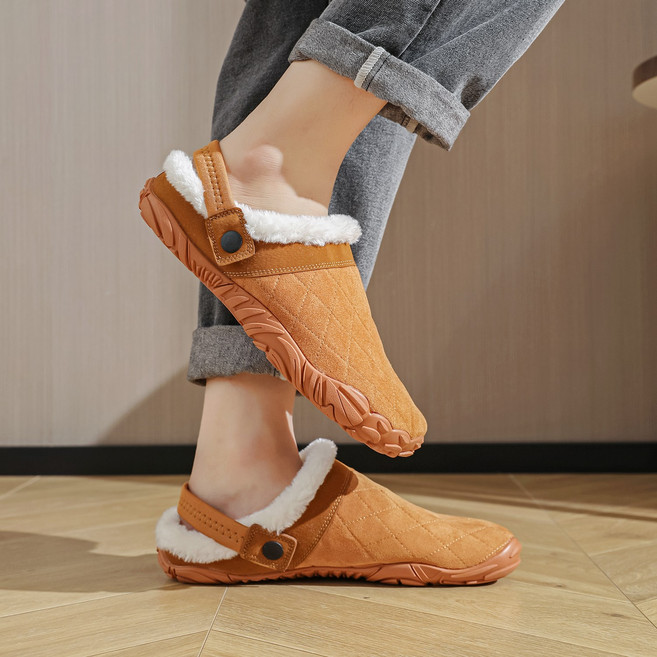 사슴 스웨이드 봄 겨울 남성용 면 안감 슬리퍼 사슴 가죽 갑피