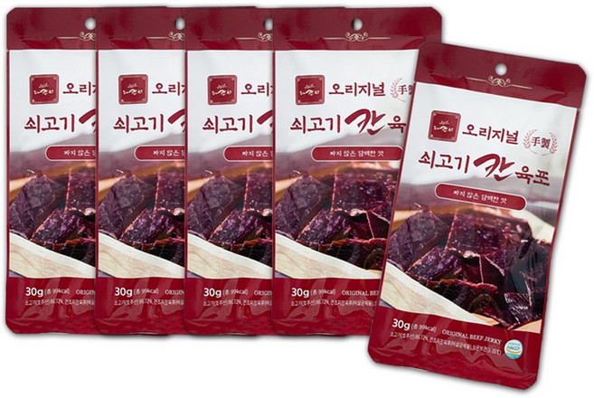 [수제칸육포] 오리지널 수제 쇠고기육포, 5개, 30g