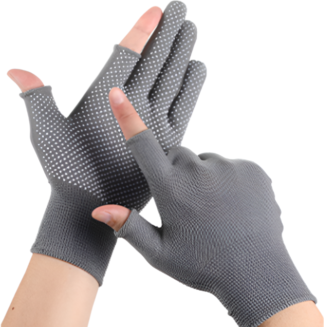 오더박스 낚시 반코팅 안전작업 장갑, 12세트, 회색 투 핑거 (헬스,운동,라이딩,배달)