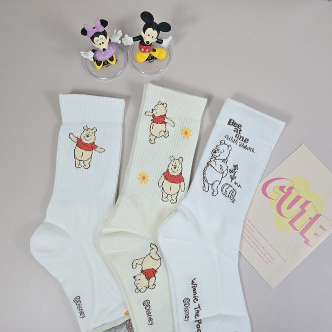 디즈니 푸우 캐릭터 중목 장목 양말 귀여운 여성 학생