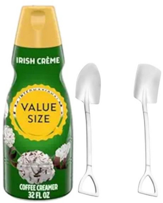 커피 크림 라떼 덤바스 인터내셔널딜라이트 액상 크리머 32액량 온스 병 크리미하고 부드러운 맛 크리머와 미니 금속 삽 모양 숟가락 (아이리시 크림), 1, 1