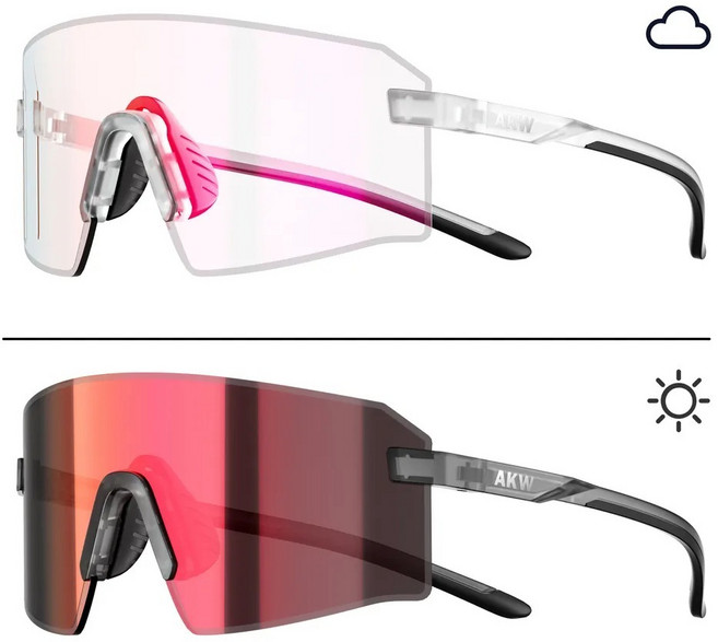 Akiwei RUNNER系列運動眼鏡 變色偏光 防油汙 超輕量 (三色可選), 1個, ONE(全臉型適用),變色紅