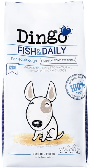 딩고 피쉬앤데일리 12kg 저알러지 눈물 피부 관절건강 중대형견 대포장사료, 1개, 연어 - 쿠팡