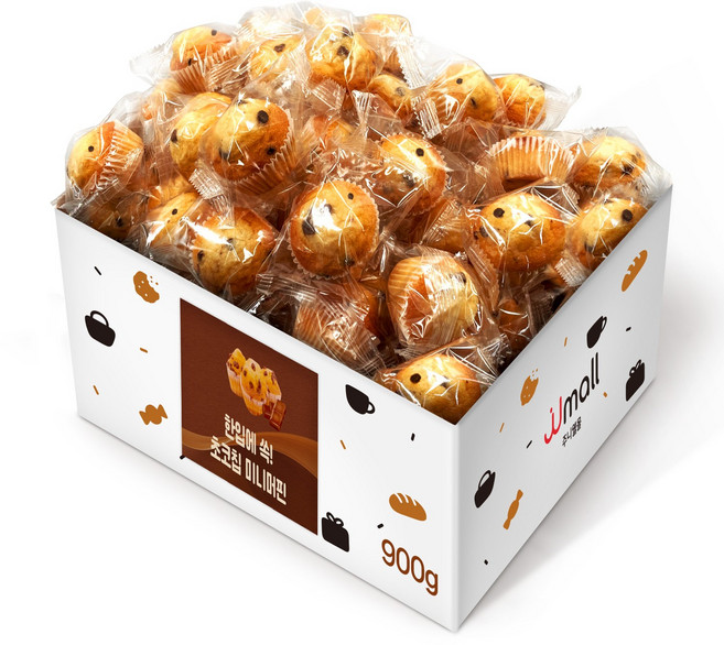 초코칩 미니머핀 대용량 아침식사 대용 모닝빵 간식, 1박스, 900g