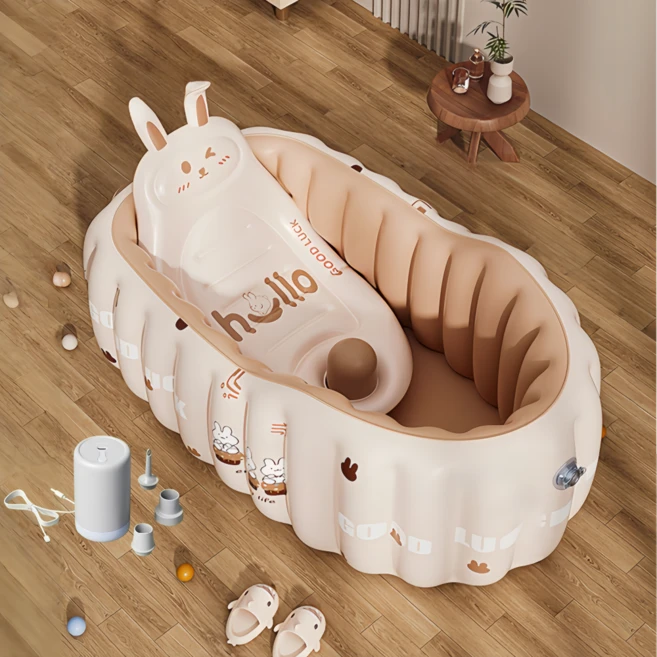 유아용 에어 베이비 욕조 아기 풀장 접이식 휴대용 간편세척 뜨거운물가능 신생아 목욕통, 코코토끼욕조+욕매트+무선초고속 충전펌프1500mAh - 쿠팡