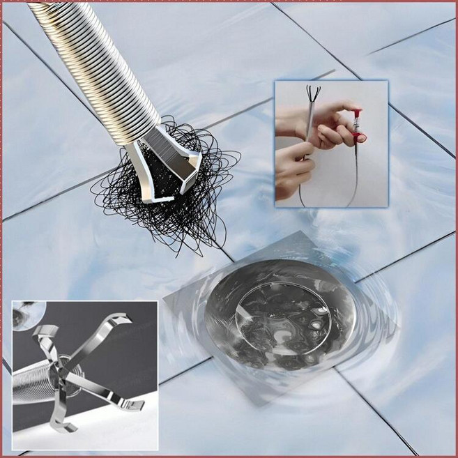 유연한 하수구 청소 4발 집게 배수구 청소기 배수구 청소기 재사용 가능 4발 그립 고강도, 1.6mX1