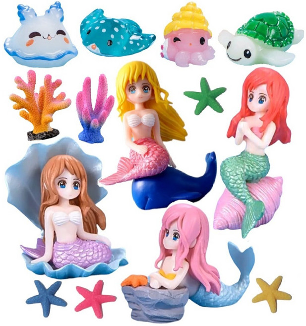 꽃길마켓 테라리움 어항 장식 인어공주와 바다생물들 14종세트, 1세트