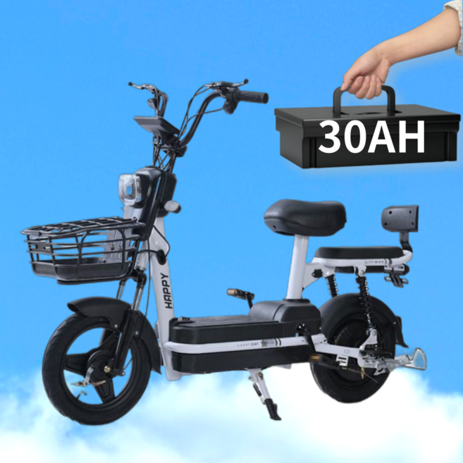 롤리버디 전동스쿠터 전기 자전거 출퇴근용, 30Ah (배터리1개), 화이트블랙