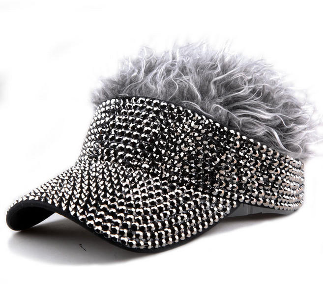 하이유니 크리스탈 큐빅 썬 캡 골프 모자 가발, #6그레이캡-그레이헤어, 1개