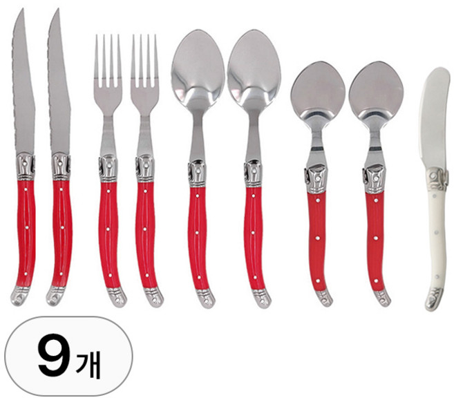 9종 커트러리 세트 2인 용 감성 고급 스텐 양식기 포크 나이프 스푼 스테이크 칼 파스타 디저트 양식 디너 주방용품, R99629R(레드, 1개