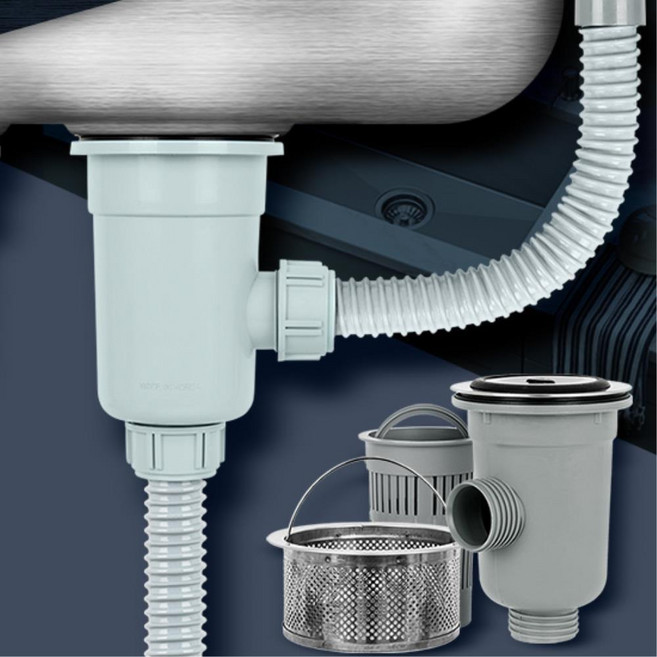 싱크대 배수통 트랩 교체 싱크통세트 2구 소 호스교체 배수통뚜껑 배수관뚜껑 날파리, 싱크통세트 2구 대, 1개