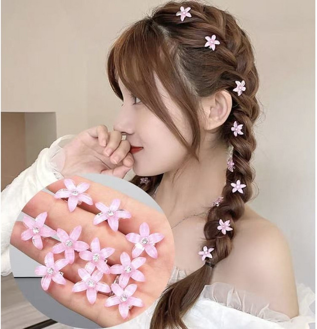 10개세트 벚꽃 미니 클립 헤어커프 머리핀 청순 소녀 플라워 집게핀 4종컬러