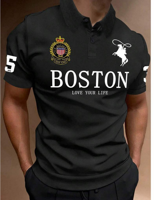 JDUDS 男士休閒POLO衫 數碼印花涼感翻領短袖POLO衫