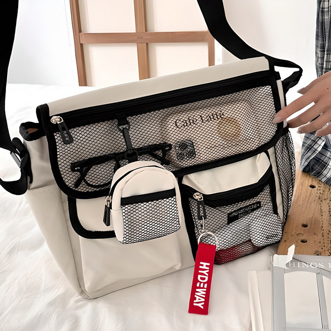 망사 포켓 커플 크로스 메신저백 일론+키링증정