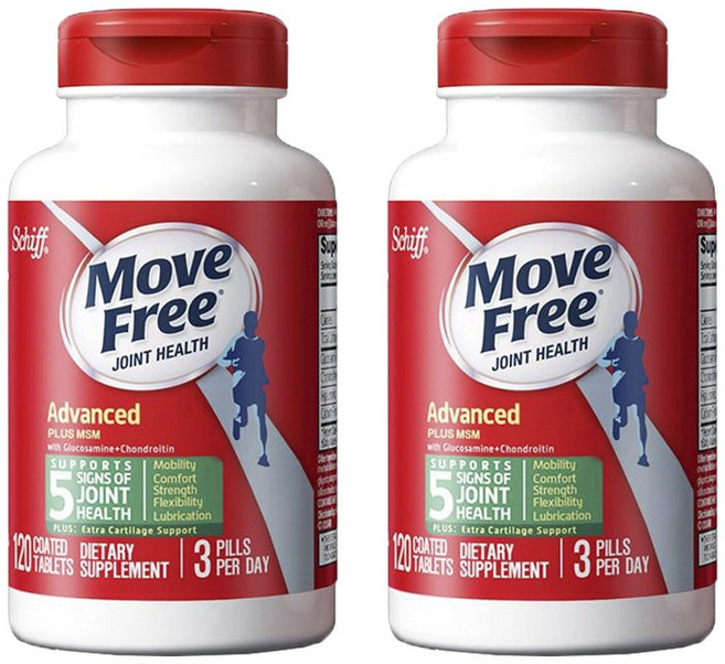 쉬프 무브프리 조인트 헬스 어드밴스드 플러스 MSM 글루코사민 + 콘드로이틴 코티드 타블렛, 2개, 120정