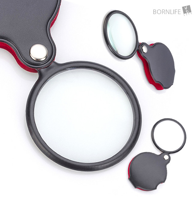 본라이프 고배율 큰사이즈 폴딩 휴대용 접이식 돋보기 노안 확대경 케이스포함 엄마 아빠 할머니 할아버지 효도선물 10배율 작은글씨 확대 독서용 교재용 책돋보기 손잡이형돋보기, 접이식돋보기, 1개