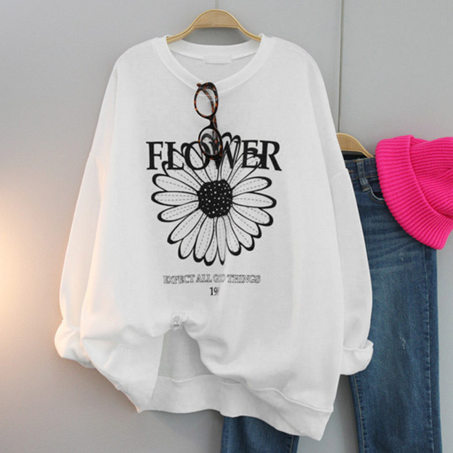 달콩 여성 빅사이즈 봄신상 굿플라워프린팅오버핏맨투맨