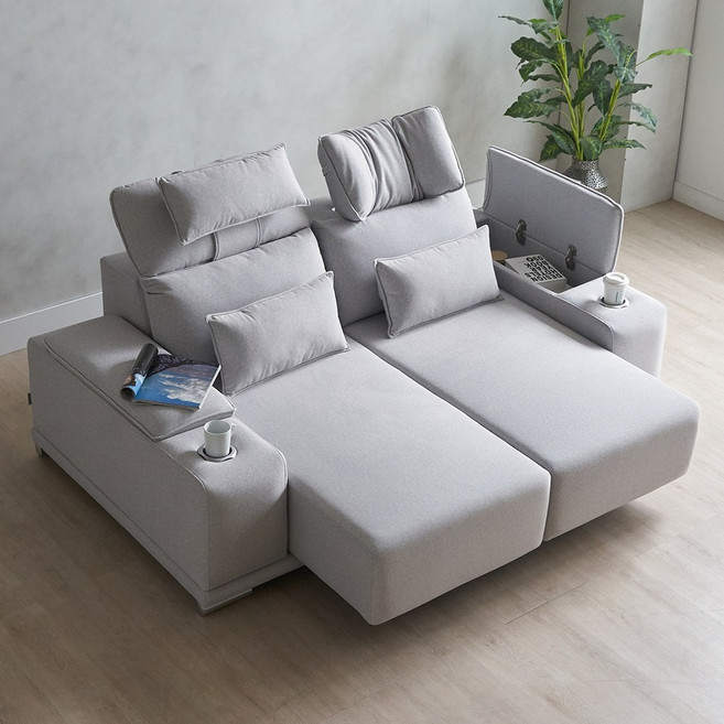 [에보니아] 루엔 모션소파 전동 리클라이너 3인용 패브릭 쇼파 기본형, 라이트그레이