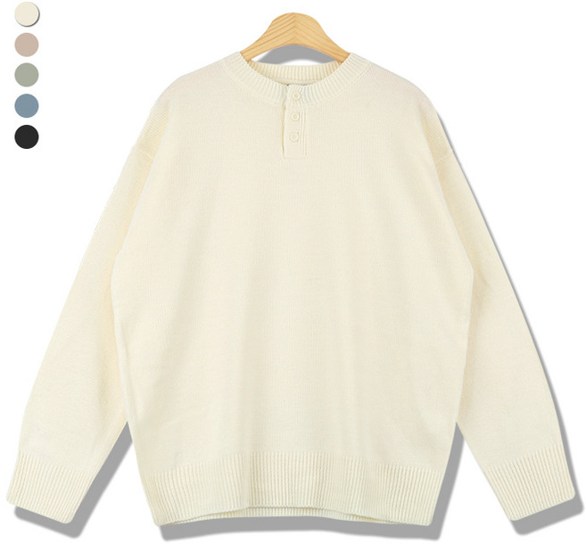 오마보이 남성용 헨리넥 3버튼 도톰이 니트