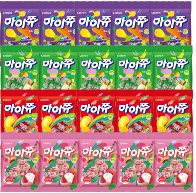 크라운 마이쮸 포도 72g+사과 72g+딸기 72g+핑크리치 100g 각5개씩 20개 1세트, 1.58kg