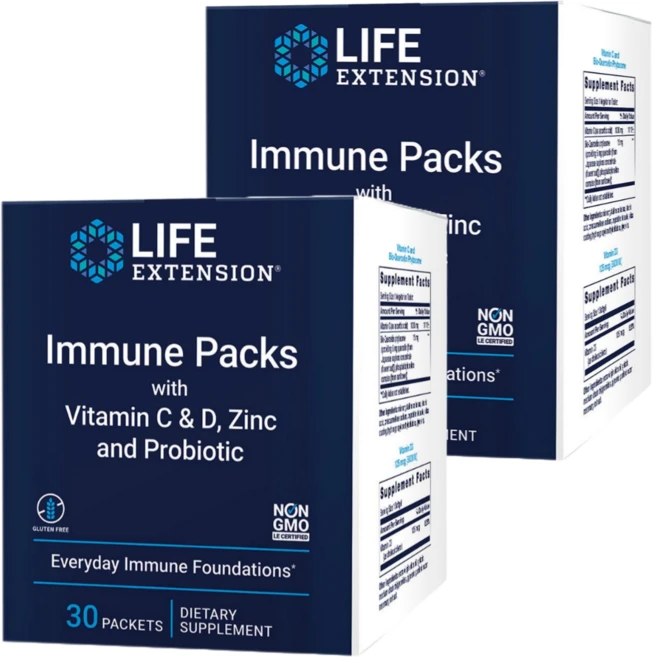 Life Extension 라이프 익스텐션 이뮨 팩 아연 50mg 비타민 C D 프로바이오틱스 함유, 2개 - 쿠팡