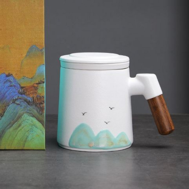 日式玻璃泡茶壺 功夫茶具套裝 自動過濾 茶水分離 濾茶器, 1個, 千里山河办公杯-白色【安全包装】