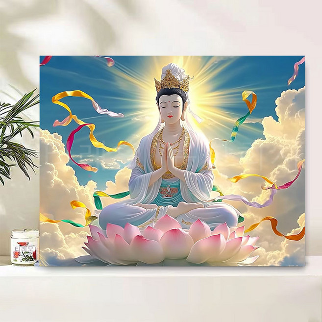 티레오 보석십자수 캔버스형 재물십자수 50x40cm 원형비즈 DIY키트 3D 대형 선물용 풍수 인테리어 취미생활추천, 1개, 보살 불교