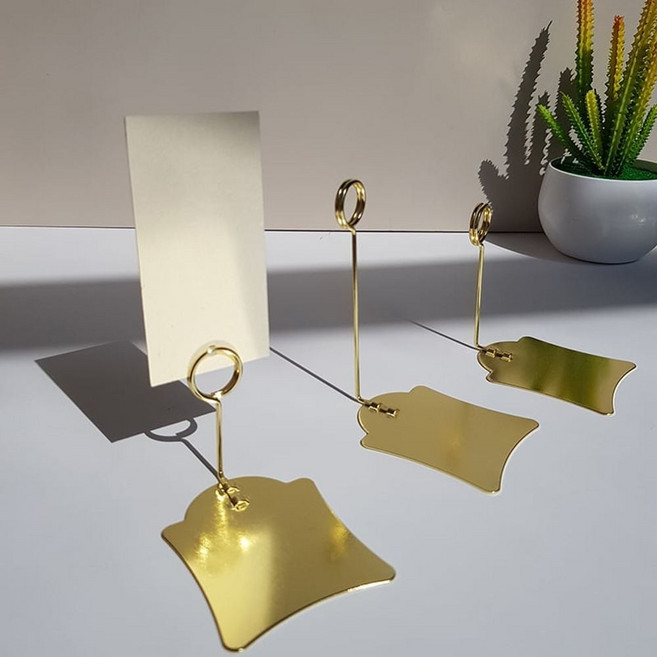 꿀이맘투 가격표 네임택 스탠드 메탈꽂이 10p 메모 홀더 5cm 명함거치대, 1개, 골드 5cm-10p