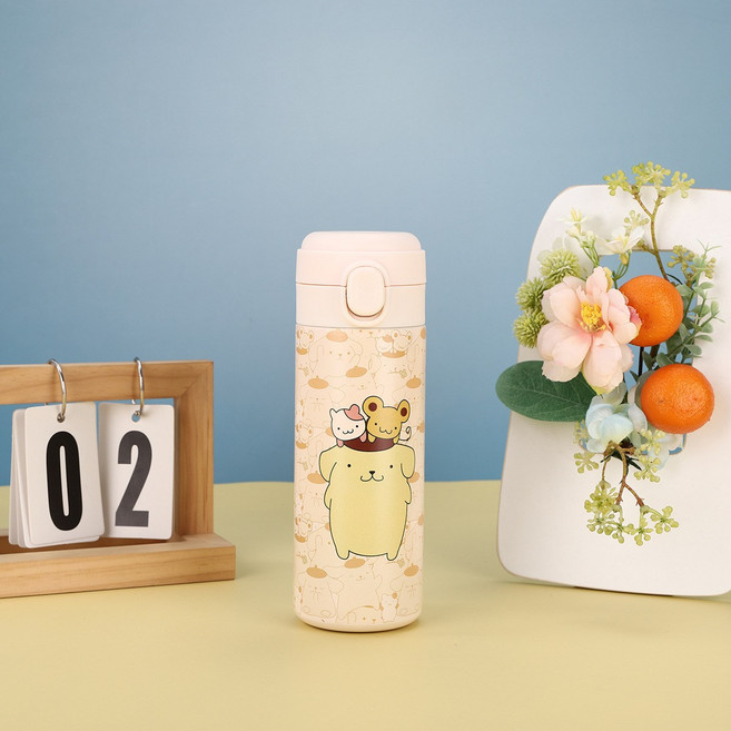 산리오 캐릭터즈 원터치 이중장금 텀블러 보온보냉 420ml 물병, 1개, 폼폼푸린