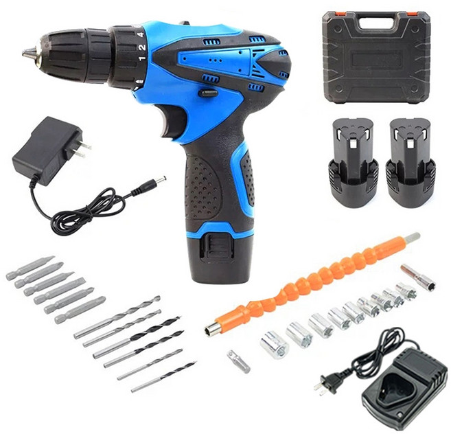 多功能電鑽 電動螺絲起子 電動工具組 家用手電鑽, 1個, 【電鑽】電池*2+座充*1+全套配備贈送