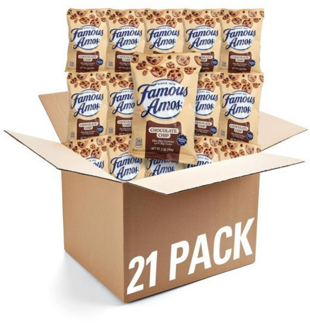 The Hampton Candy Company 페이머스 아모스 2온스 봉지 21팩 초코칩 쿠키 개별 봉지, 50g, 1개