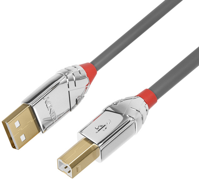 LINDY USB 2.0 Type A to B 鍍金接頭傳輸充電線, 36643 灰色, 1個, 3m