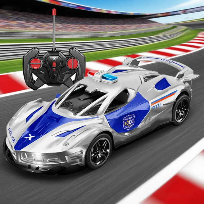 어린이 RC 경찰차 레이싱 장난감, 은색, 1개