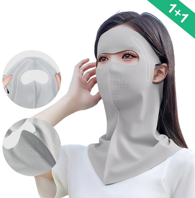 여름 여성 귀걸이형 롱넥 자외선차단 쿨 안면 숨쉬는 메쉬 마스크 2p 남성 낚시/자전거/오토바이/라이더 얼굴 광대 볼 가리개 풀커버 스카프, 라이트 그레이 롱넥  2P
