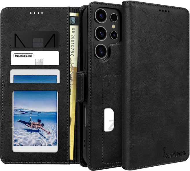 커위안 명품 수제 갤럭시 S24 FE 가죽 카드 지갑형 다이어리 폰 케이스(SM-S721N)