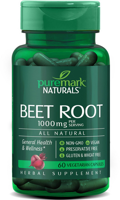 퓨어마크내추럴스 비트 루트 1000mg 베지테리안 캡슐, 1개, 60정