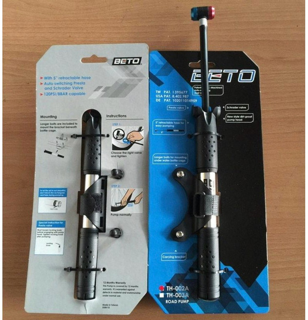 BETO 鋁合金迷你高壓打氣筒附軟管 120psi 美法雙用氣嘴 台灣製, 1個