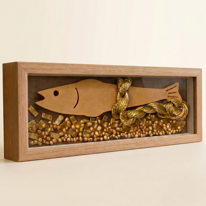 액막이 명태 액자 황금 재물운 풍수 인테리어 개업 집들이 선물, 1개, 브라운