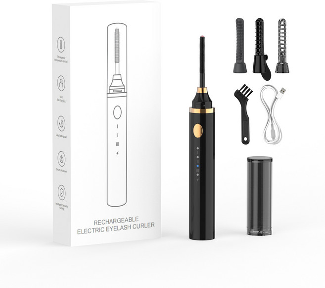 SmilingShark 공식스토어 아이래쉬 컬링 스틱 히팅뷰러 3가지 용도별 브러쉬 팁 3단 온열 컬링 C충전타입 속눈썹 펌 파마 마스카라 고데기 언더 뷰러, 블랙