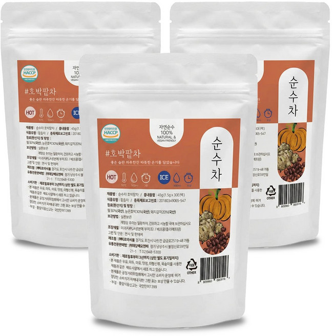 순수차 국산 호박팥차 돼지감자차 삼각티백, 3개, 30개입, 1.5g