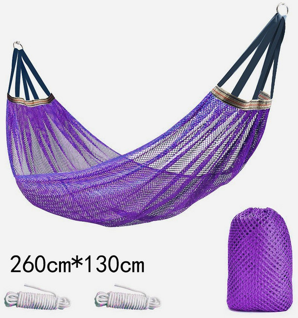 遷徒者戶外吊床 防側翻網狀鞦韆 加厚冰絲吊床 成人室內搖床 雙人吊椅, 300斤承重-奼紫+綁繩收納袋