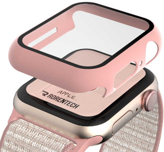 로랜텍 애플워치 호환 풀커버 강화유리 액정보호 케이스, 핑크, 1개