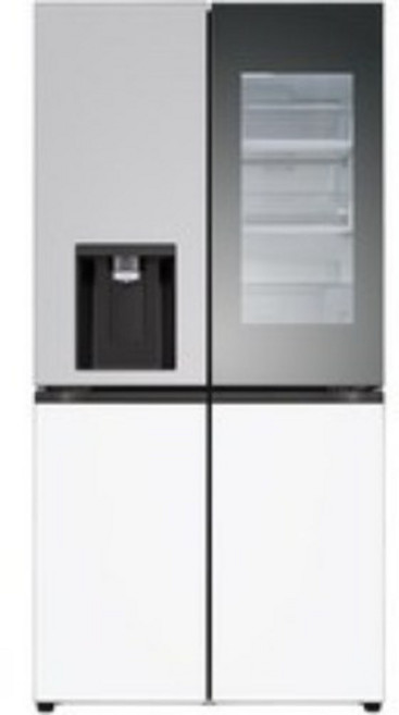 LG전자 오브제 디오스 4도어 양문형 얼음정수기 냉장고 메탈 노크온 방문설치, W824MRH472S, 크림그레이 + 크림화이트