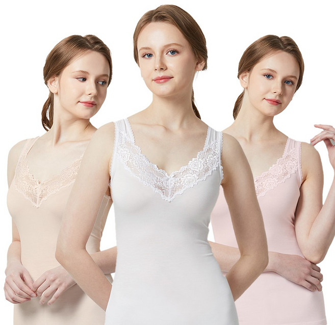 제임스딘 텐셀소재 레이스 조끼형 런닝 3종세트 사계절 착용 부드러운 감촉