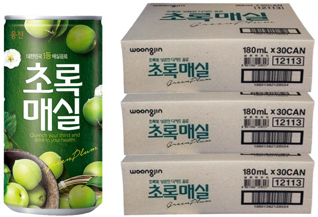 웅진식품 초록매실 캔 업소/가정 랜덤, 90개, 180ml