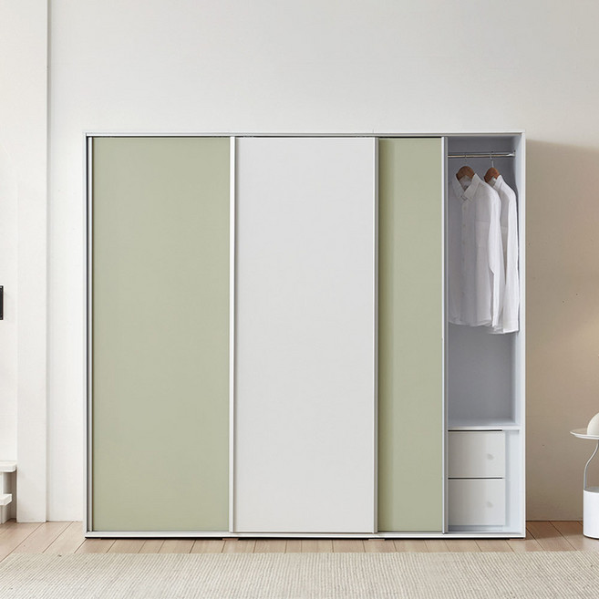 파로마 모닝 1800 키큰 행거형 슬라이딩 옷장 E0 자동댐핑도어 장농, 딥그린, 기본형(옷장+이불장+옷장)
