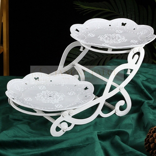 재넌 2단 디저트 트레이 케이크 플레이팅 접시 에프터눈티 계단식 손님접대, 1개