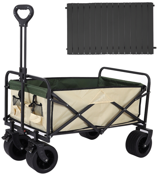 대형 캠핑 웨건 상판세트 접이식 카트 이동식 광폭타이어, 1개, 베이지&그린+블랙